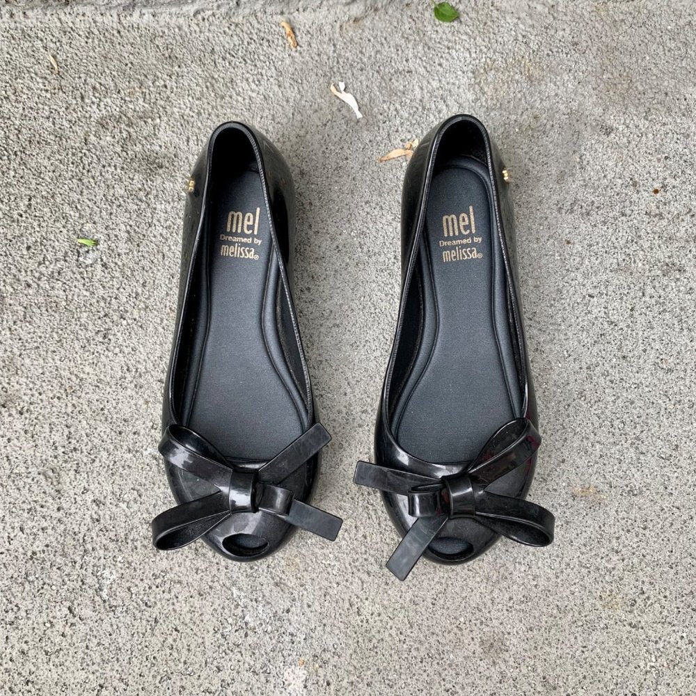 MEL By MELISSA Girls Ultra Girl Bow Shoes 12 Black Slip On Jelly Wedge Shoe Girl - Picture 2 of 9